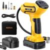 imageAstroAI Tire Inflator Air Compressor Cordless Car Tire Pump with 20V Rechargeable Liion Battery 150 PSI Portable Handheld Air Pump with 12 V Car Power Adapter for Cars Motorcycles LS40791C1 YellowLight Yellow