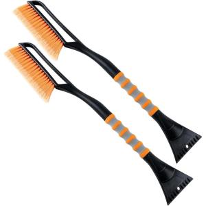 imageAstroAI 2 Pack 27quot Snow Brush and Ice Scrapers for Car Windshield Detachable Snow Scrapers with Ergonomic Foam Grip for Cars Trucks SUVs Heavy Duty ABS PVC Brush RedOrange