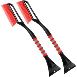 imageAstroAI 2 Pack 27quot Snow Brush and Ice Scrapers for Car Windshield Detachable Snow Scrapers with Ergonomic Foam Grip for Cars Trucks SUVs Heavy Duty ABS PVC Brush RedRed