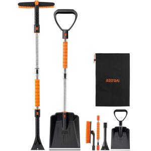 imageAstroAI 2quot 1 Ice Scraper ampamp Snow Shovel Kit 472quot Ice Scrapers for Car Windshield and 360 Pivoting Snow Brush Extendable Snow Shovel with Foam Grip for Car Trucks SUVs VehiclesOrangeOrange