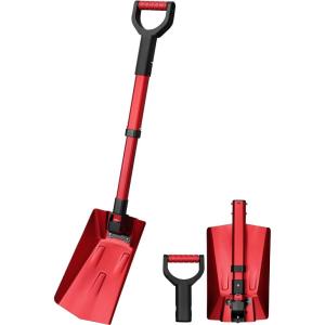 imageAstroAI 384quot Folding Snow Shovel for Car Extendable Snow Shovel with Thickened Aluminum Handle and Reinforced Iron Hinge Portable and Multifunctional for Cars Snowmobiles Camping and Mud GreyRed