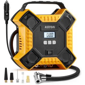 imageAstroAI Air Compressor Tire Inflator Portable Air Pump for Car Tires 12V DC Integrated Metal Structure Tire Pump 160PSI with LED Light for Cars Bicycles Motorcycles and Other InflatablesYellowYellow