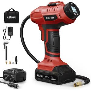 imageAstroAI C2 Cordless Tire Inflator Air Compressor 20V Rechargeable Battery Powered 160PSI Portable Handheld Air Pump with 12V Car Power Adapter Digital Pressure Gauge for Cars Motorcycles BlueRed