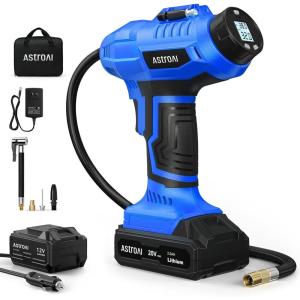 imageAstroAI C2 Cordless Tire Inflator Air Compressor 20V Rechargeable Battery Powered 160PSI Portable Handheld Air Pump with 12V Car Power Adapter Digital Pressure Gauge for Cars Motorcycles BlueBlue
