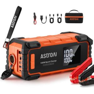 imageAstroAI Car Battery Jump Starter 6000A Peak 27000 mAh Portable Charger and Jumper Cables for All Gas120L Diesel Lithium Car Jump Starter Battery Pack Cables 100W Fast Charging