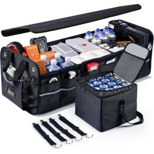imageAstroAI Car Trunk Organizer Storage Large for SUV Truck Pickup Collapsible Trunk Organizer Portable Storage Box with Cooler Bag Foldable Cover Nylon Handles PU Bottom and PE Plate