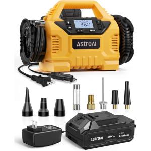 imageAstroAI Cordless Tire Inflator Portable Air Compressor for Car 160PSI with HD Screen 3 Power Sources ampamp Dual Powerful Motors Heavy Duty Air Pump InflationDeflation father day gifts