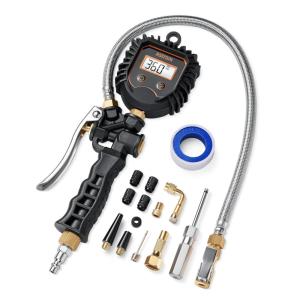 imageAstroAI Digital Tire Pressure Gauge Heavy Duty Tire Inflator Gauge 250PSI Air Chuck Compressor Accessories with Stainless Braided Hose Rotatable DialampampQuick Connect Coupler for TruckRVSUVStandard
