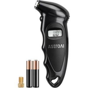 imageAstroAI Digital Tire Pressure Gauge with Replaceable AAA Battery 150 PSI 4 Settings Stocking Stuffers for Car Truck Bicycle Backlit LCD NonSlip Grip Car Accessories BrownBlack