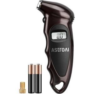 imageAstroAI Digital Tire Pressure Gauge with Replaceable AAA Battery 150 PSI 4 Settings Stocking Stuffers for Car Truck Bicycle Backlit LCD NonSlip Grip Car Accessories BrownBrown