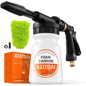 imageAstroAI Foam Gun Car Wash Gun with Wash Mitt Quick Connect to Most Garden Hose Foam Blaster Equips with 34 Universal Garden 38quot Quick Connector Amber LableAmber