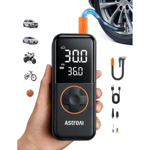 imageAstroAI L4 Tire Inflator Portable Air Compressor 150PSI Portable Air Pump for Car Tires with Pressure Gauge LED Light Electric Air Pump Quick Inflation for Cars Motorcycles Bikes Tires BallsOrange