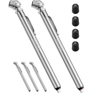 imageAstroAI Pencil Tire Pressure Gauge 2 Pack 1075PSI 2 Span Air Pressure Gauge for Tires Stainless Steel Body and Metal Made Nozzle 3 Measurements for Cars Bikes Vehicles