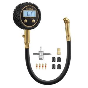 imageAstroAI Pro Digital Tire Pressure Gauge 3250PSI ANSI B407 Grade 2A 05 Tire Gauge for Tire Pressure Solid Brass with Rubber Hose Air Bleeder Valve and Backlit LED Car Accessories GoldGold