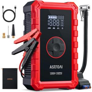 imageAstroAI S8 Air Jump Starter with Air Compressor 1500A Peak Car Battery Jump Starter Portable 60 Gas30L Diesel with 150PSI Cordless AutoShutoff Tire Inflator 12V Battery Charger BoosterOrangeRed