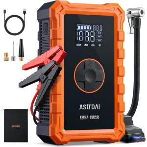 imageAstroAI S8 Air Jump Starter with Air Compressor 1500A Peak Car Battery Jump Starter Portable 60 Gas30L Diesel with 150PSI Cordless AutoShutoff Tire Inflator 12V Battery Charger BoosterOrangeOrange