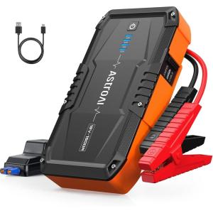 imageAstroAI S8 Car Battery Jump Starter 1500A Peak Car Jumper Starter Battery Pack for Up to 60L Gas ampamp 30L Diesel Engines 12V Portable Jump Box with 3 Modes Flashlight and Jumper Cable OrangeOrange