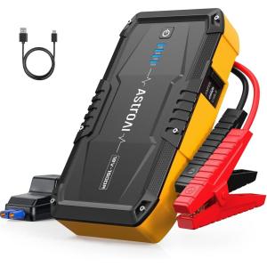 imageAstroAI S8 Car Battery Jump Starter 1500A Peak Car Jumper Starter Battery Pack for Up to 60L Gas ampamp 30L Diesel Engines 12V Portable Jump Box with 3 Modes Flashlight and Jumper Cable OrangeYellow