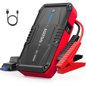 imageAstroAI S8 Car Battery Jump Starter 1500A Peak Car Jumper Starter Battery Pack for Up to 60L Gas ampamp 30L Diesel Engines 12V Portable Jump Box with 3 Modes Flashlight and Jumper Cable OrangeRed