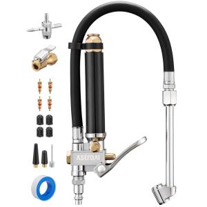 imageAstroAI T3 HeavyDuty Tire Pressure Gauge with Inflator Dual Head Chuck ANSI B401 Accurate Air Chuck with Pressure Gauge 10120 PSI Compatible with 14quot NPT Air CompressorBlack