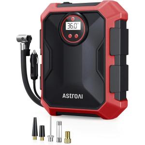 imageAstroAI Tire Inflator Air Compressor 12V DC Portable Air Compressor Car Accessories Auto Tire Pump 100PSI with LED Light Digital Air Pump for Car Tires Bicycles Other InflatablesRed