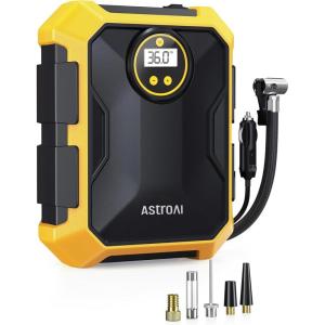 imageAstroAI Tire Inflator Air Compressor 12V DC Portable Air Compressor Car Accessories Auto Tire Pump 100PSI with LED Light Digital Air Pump for Car Tires Bicycles Other InflatablesYellow