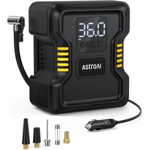 imageAstroAI Tire Inflator Air Compressor Portable 150PSI Metal Cylinder Fast Inflation Pump 12V DC with LED Light for Cars Bicycles Other Inflatables Car Accessories JY21P16012Yellow