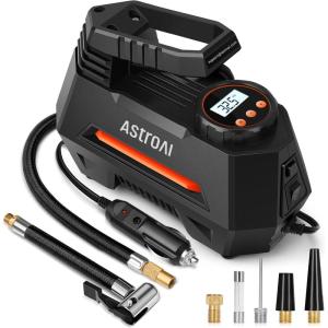 imageAstroAI Tire Inflator Portable Air Compressor Air Pump for Car TiresCar Accessories 98Ft Cord12V DCPowered Auto Pump with Digital Pressure Gauge Emergency LED Light for Bicycle Balloons YellowOrange