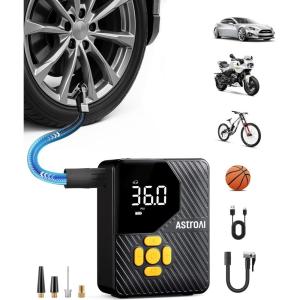imageAstroAI Tire Inflator Portable Air Compressor Cordless UltraLightweight Car Tire Pump 150 PSI Bike Pump with LED Lights ampamp Digital Screen Air Pump for Cars Motorcycles EBikes BallsBlackRegularYellow