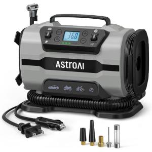 imageAstroAI Tire Inflator Portable Air Compressor Pump 150PSI 12V DC110V AC with Dual Metal Motors ampampLED Light Automotive Car AccessoriesampampTwo Modes for Car Bicycle Tires and Air Mattresses YellowGray