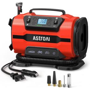 imageAstroAI Tire Inflator Portable Air Compressor Pump 150PSI 12V DC110V AC with Dual Metal Motors ampampLED Light Automotive Car AccessoriesampampTwo Modes for Car Bicycle Tires and Air Mattresses YellowRed