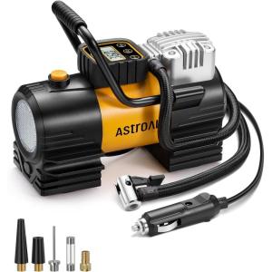 imageAstroAI Tire Inflator Portable Air Compressor Up to 150 PSI Tire Pump for Car 12V DC Digital Air Pump with 12 LEDs Super Bright Light for Bicycle Motorcycle Automotive Car Accessories