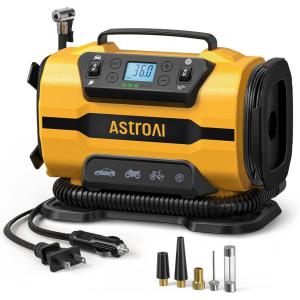 imageAstroAI Tire Inflator Portable Air Compressor for Car Tire Pump 150PSI 12V DC110V AC with Dual Metal Motors ampampLED LightAutomotive Car AccessoriesampampTwo mode for car and air mattressesATJ8366 Yellow