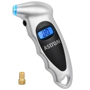 imageAstroAI Tire Pressure Gauge Digital 0150PSI Accurate in 01 Increments 4 Settings Stocking Stuffers for Car Truck Bicycle with Backlight LCD and Presta Valve Adaptor RedSilver
