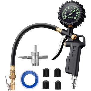 imageAstroAI Tire Pressure Gauge with Inflator 100 PSIANSI B401 Accurate Large 25quot Easy Read Glow Dial Heavy Duty Air Chuck and Compressor Accessories with Rubber Hose and Quick Connect Coupler