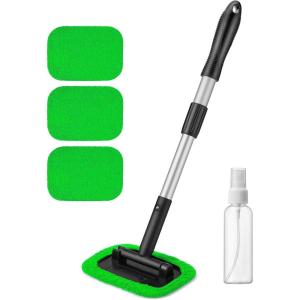 imageAstroAI Windshield Cleaner Microfiber car Window Cleaner with 4 Reusable and Washable Microfiber Pads and Extendable Handle Auto Inside Glass Wiper Kit Graygreen
