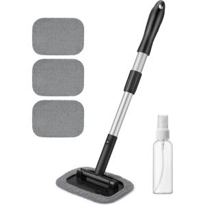 imageAstroAI Windshield Cleaner Microfiber car Window Cleaner with 4 Reusable and Washable Microfiber Pads and Extendable Handle Auto Inside Glass Wiper Kit GrayGray