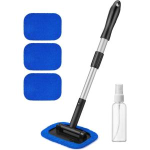 imageAstroAI Windshield Cleaner Microfiber car Window Cleaner with 4 Reusable and Washable Microfiber Pads and Extendable Handle Auto Inside Glass Wiper Kit Grayblue