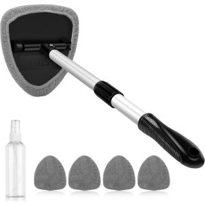 imageAstroAI Windshield Cleaner Tool Car Interior Detailing Cleaning Kit with Extendable Handle and 4 Reusable Microfiber Pads Auto Glass Wiper Brush Kit Cars Trucks SUVs GrayGrey