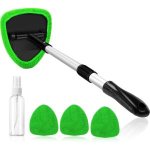 imageAstroAI Windshield Cleaner Tool Car Interior Detailing Cleaning Kit with Extendable Handle and 4 Reusable Microfiber Pads Auto Glass Wiper Brush Kit Cars Trucks SUVs Graygreen