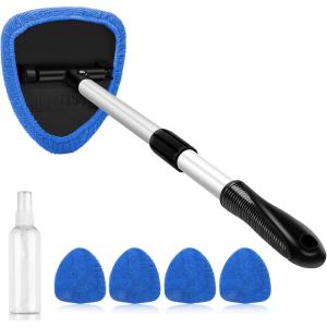 imageAstroAI Windshield Cleaner Tool Car Interior Detailing Cleaning Kit with Extendable Handle and 4 Reusable Microfiber Pads Auto Glass Wiper Brush Kit Cars Trucks SUVs Grayblue