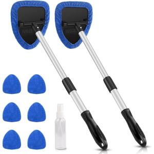 imageAstroAI Windshield Cleaning Tool Car Window Cleaner Windshield Cleaner with 8 Reusable and Washable Microfiber Pads and Extendable Handle Auto Inside Glass Wiper Kit Blue 2 PackBlue