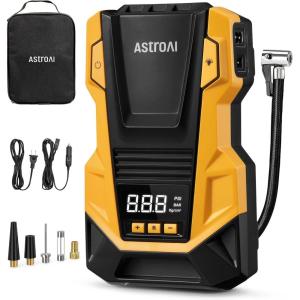imageAstroAI ACDC Tire Inflator Portable Air Compressor for Car Air Pump for Car Tires Car Accessories 150PSI with LED Light for Cars Balls Motorcycles and Other CZK3666 YellowYellow