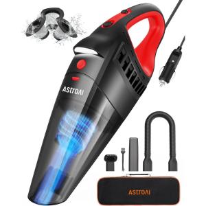 imageAstroAI Handheld Car Vacuum Cordless with Accessories Portable Vacuum Cleaner with 12V DC Power LED Light Brush Extended Suction Pipe Hose Mini Handheld for Car Home Office and Pet Hair RedRed