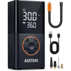 imageAstroAI L7 Tire Inflator Portable Air Compressor Cordless2pack Bike Pump with Digital Dual Values Display 150 PSI Car Tires Pump with LED Lights Air Pump for Cars Motorcycles Bikes BallsOrange