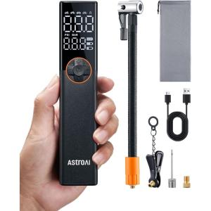 imageAstroAI L8 Portable Bike Pump Bicycle Tire Inflator with Pressure Gauge 150 PSI High Voltage Motor for Electric Mini Air Pump with Presta Schrader and Dunlop Valve for Road Mountain and EBikeBlack