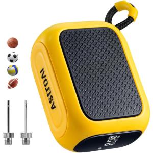 imageAstroAI Portable Electric Ball Pump  Ultra Fast Inflation with Digital LCD Display Preset Pressure with Ball Needle for Basketball Soccer and Sports BallsYellow