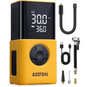 imageAstroAI Tire Inflator L7S Portable Air Compressor Cordless Bike Air Pump with Digital Dual Values Display 150 PSI Car Tires Pump with LED Lights Air Pump for Auto Motorcycles Bikes BallsYellow